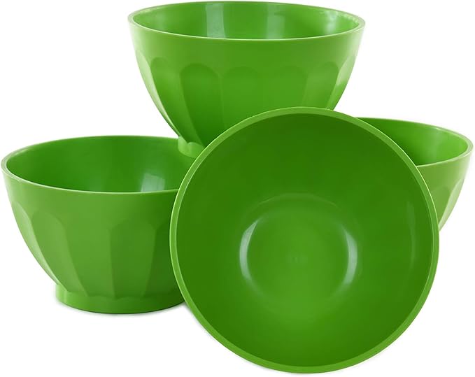Mintra Unbreakable Plastic Bowl, GREEN 4pk - Medium, 750ml, 25oz, 5.5inW x 3inH - (Part Of A Set) - Salad, Snacks, Breakfast Cereal, Fruit, Popcorn, Soup, Colorful, Shatterproof, BPA Free