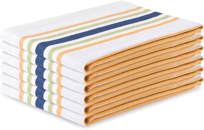 Kitchen Towel Set of 6, 100% Cotton Quick-Drying Absorbent Dish Towels & Tea Cloths, 20x30 Inch, Decorative Farmhouse Towels for Kitchen, Navy Blue Stripes