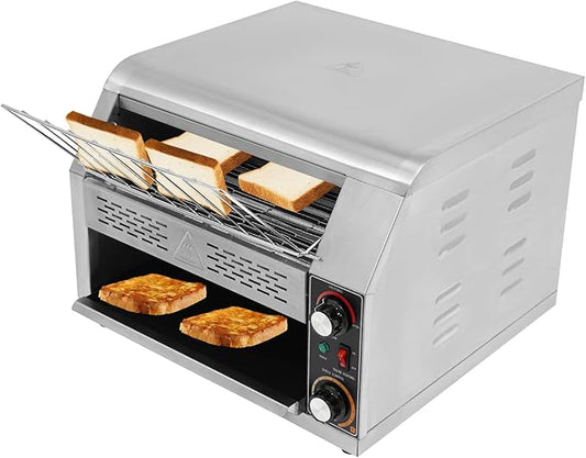 Commercial Conveyor Toaster, 2400W 450 Slices/H Toaster Conveyors Heavy Duty Industrial Conveyor Toasters Stainless Steel Electric Oven w/Dual Heating Tube 7-speed Adjustments (18.31*16.42*15.28In)