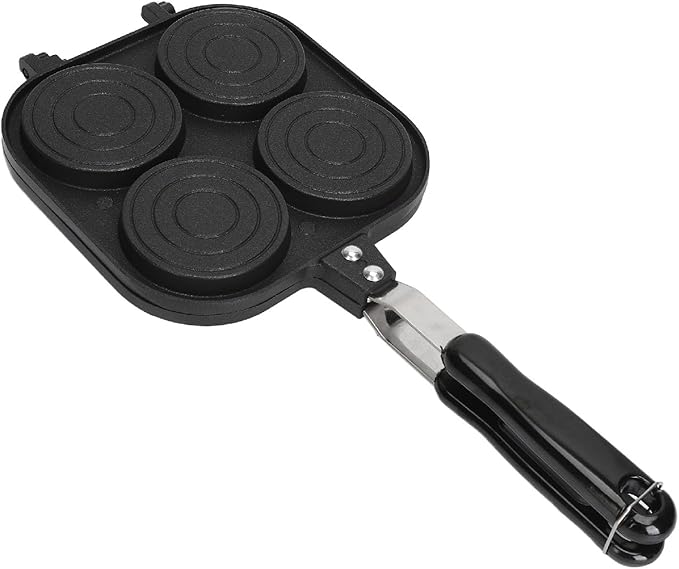 Double Sided Pancake Pan 4 Cups Egg Pan Double Side Aluminum Alloy Non Stick Frying Pan Multifunctional Wheel Pie Bread Egg Cooker