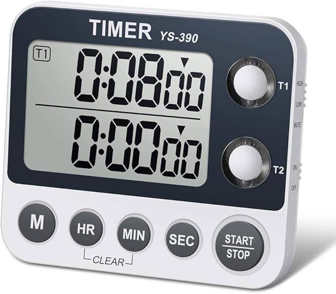 HomeMall Digital Kitchen Cooking Timer, Dual Count Up & Down with Magnetic Back, Large Display, Adjustable Volume and Flashing Alarm Light, ON/Off Switch Stopwatch, Battery Included
