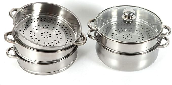 5 Tier Food Steamer,Stainless Steel Steamer for cooking,26/28/30cm Steamer Pot,Steamer Cooker Cookware with Glass Lid and Steamer Basket for Cooking Food (28cm)