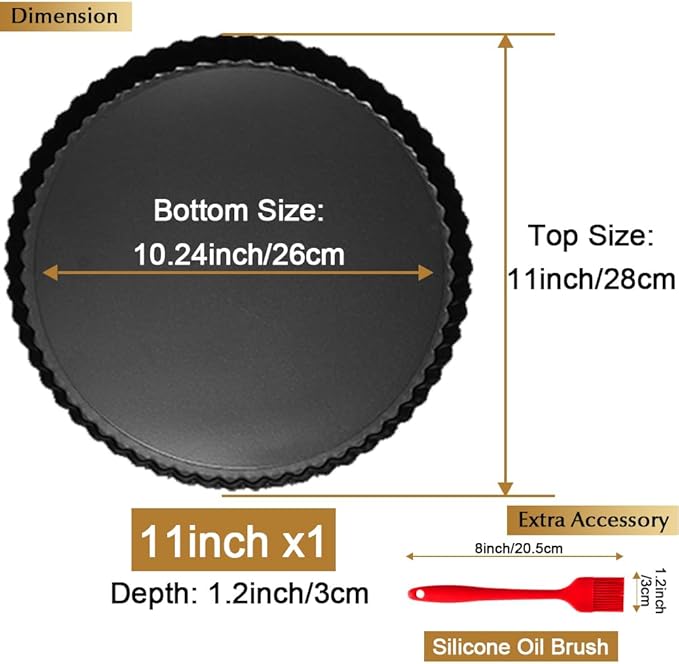 CFGUK 11 Inch Tart and Quiche Pan with Removable Bottom, Pie pans for baking, Non-stick Carbon Steel Quiche Pan for Pie, Mousse Cakes, Fruit and Desserts