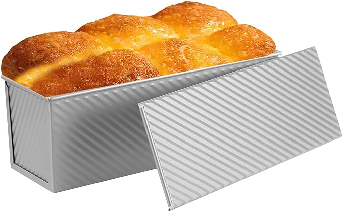 AVSQUINE Non-Stick Pullman Loaf Pan with Lid 13x4 Inch - 2.2lb Carbon Steel Bread Baking Pan with 4 Vent Holes, Heavy Duty Sourdough Loaf Pan with Cover for Homemade Sandwich Bread (Silver)