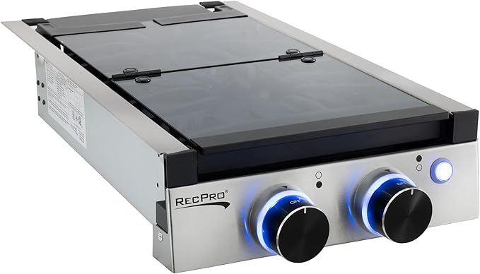 RecPro RV Built In Gas Cooktop | 2 Burner or 3 Burner | RV Cooktop Stove | 6,500 and 8,000 BTU Burners | Cover Included (Stainless Steel, 2-Burner)
