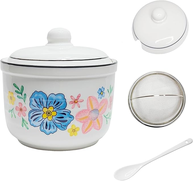 Ceramic Bacon Grease Container with Strainer,Cooking Oil Storage Can 17oz(Colorful)