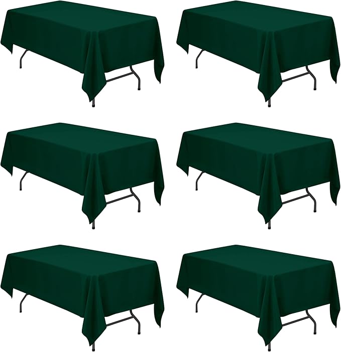 BRILLMAX 6 Pack Hunter Green Tablecloths 60 x 102 Inch for 6ft Rectangle Tables - 150 GSM Polyester Fabric, 15" Standard Drop, Water, Stain & Wrinkle Resistant Cloth Cover for Wedding Dining Buffet