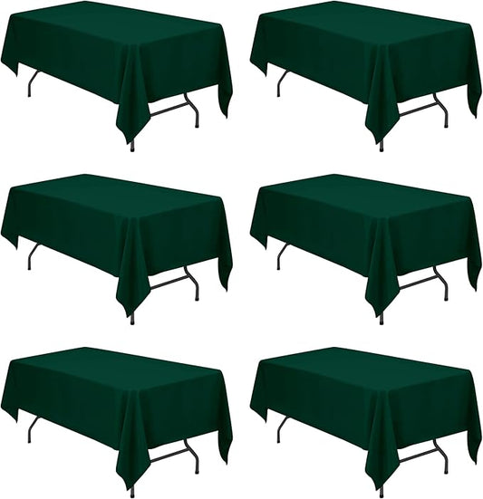 BRILLMAX 6 Pack Hunter Green Tablecloths 60 x 102 Inch for 6ft Rectangle Tables - 150 GSM Polyester Fabric, 15" Standard Drop, Water, Stain & Wrinkle Resistant Cloth Cover for Wedding Dining Buffet
