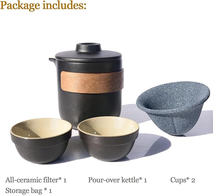 sencdfly Pour Over Coffee Maker - All-Ceramic Drip Set, Single Serve Coffee Maker with Pour Over Dripper, Reusable Ceramic Filter & Carafe, Portable Travel Drip Kit Valentines Day Gifts for Him