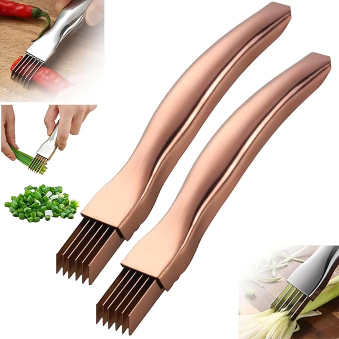 Shred Silk The Knife, 2024 Stainless Steel Finger Guard Green Onion Cutter Shred Silk Knife Set, Kitchen Safe Steel Slicing Tool for Hands Kitchen Vegetable Cutter for Chopping, Cutting