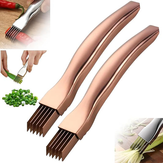 Shred Silk The Knife, 2024 Stainless Steel Finger Guard Green Onion Cutter Shred Silk Knife Set, Kitchen Safe Steel Slicing Tool for Hands Kitchen Vegetable Cutter for Chopping, Cutting