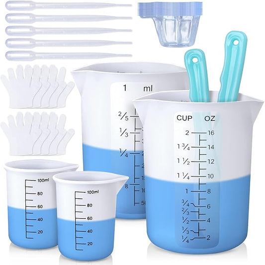 LET'S RESIN Silicone Measuring Cups, 450ml Accurate 2 Scales & 100ml Durable Measuring Cups, Epoxy Mixing Cup,Silicone Stirring Sticks, Easy Clean Resin Supplies for Resin Molds, Glitter Tumbler