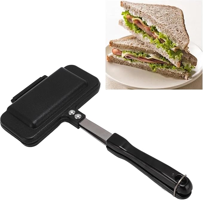 Nonstick Stovetop Waffle Maker Pan, Aluminum Waffle Pan for Family Breakfast, Portable Camping Waffle Maker with Long Handle for Even Heating on Gas or Electric Stove (Type 1)