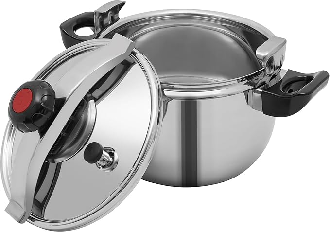 LyeXD 11L/11.62 Qt Stainless Steel Pressure Cooker, Stainless Steel Pressure Stewing Pot w/Two Safety Clips, Pressure Canner Olla de Presion,One-Hand Locking Induction Compatible Cookware for Home