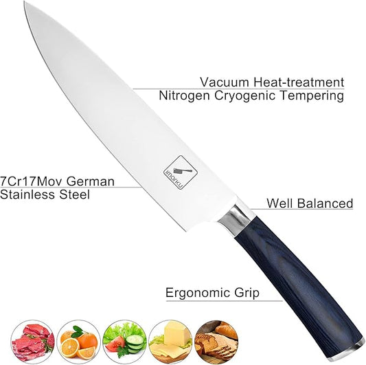 imarku Chef Knife - 8 Inch Pro Kitchen Knife, High Carbon Stainless Steel Japanese Knife, Chef's Knives with Ergonomic Handle, Ultra Sharp Knife, Gifts for Men and women,Blue Handle Gyutou Knives