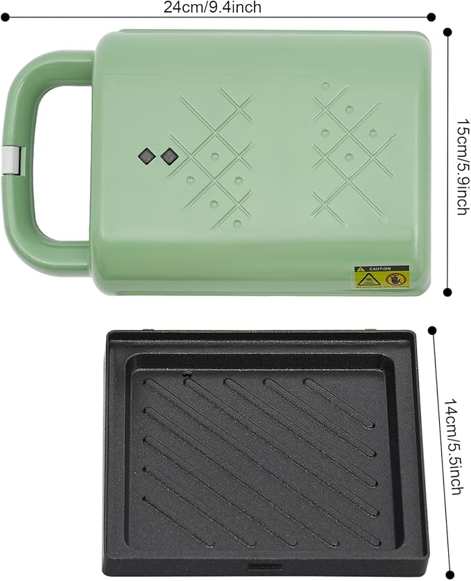 Electric Portable Sandwich Maker, Waffle Breakfast Machine & Panini Presses, Perfect for Cooking Grilled Cheese, Tuna Melts, Burgers, Steaks and Snacks (Green)