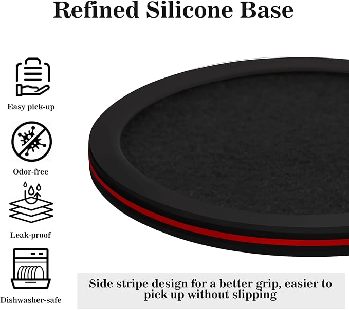 Sleek Absorbent Coasters with Holder – Silicone Cup Mat with Removable Felt Insert Non-Slip, Non-Stick, for Coffee Tables, Kitchen Décor – Set of 6 Coasters (Red)