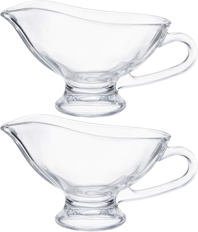Yesland 2 Pack 11 oz Saucy Glass Gravy Dish with Handle, Clear Gravy Sauce Boat for Dining, Holiday Meals & Parties