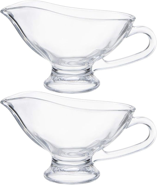 Yesland 2 Pack 11 oz Saucy Glass Gravy Dish with Handle, Clear Gravy Sauce Boat for Dining, Holiday Meals & Parties