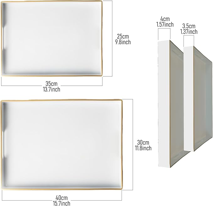 Serving Trays Set of 2, Decorative Plastic Serving Trays with Handles, Party Tray for Food, Coffee Table, Ottoman, Bathroom, and Living Room (White)