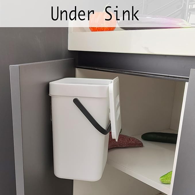 LALASTAR Compost Bin Indoor Kitchen Sealed, Hanging Small Trash Can with Lid Under Sink for Kitchen, Food Waste Bin for Countertop, Mountable Garbage Can for Bathroom, RV, 5L/1.3 Gal, White