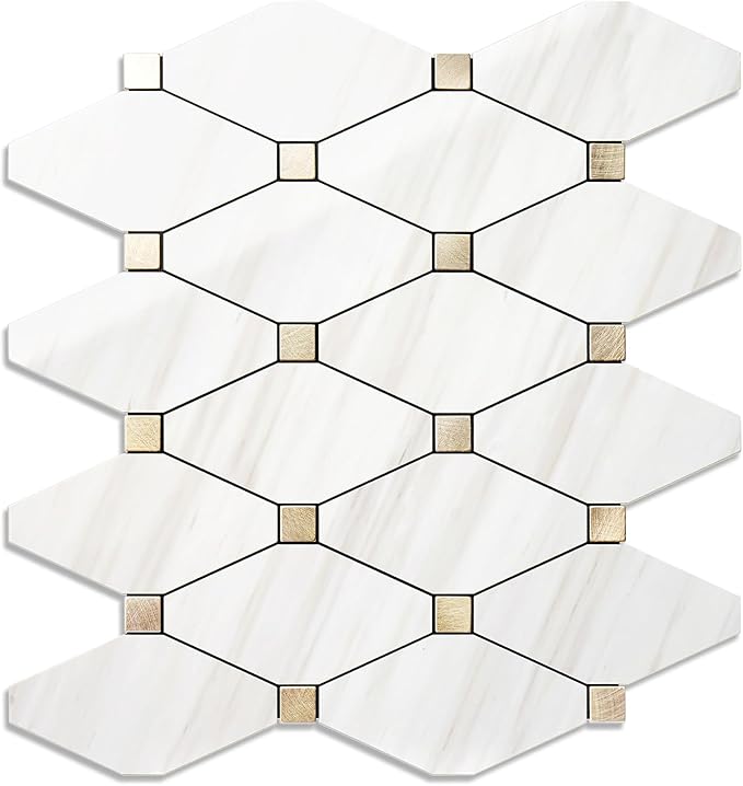 STICKGOO 1 Sheet Peel and Stick Backsplash, Polished Dolomite PVC Mixed Metal Gold Kitchen Backsplash, Stick on Backsplash Wall Tiles for Kitchen, Bathroom, RV