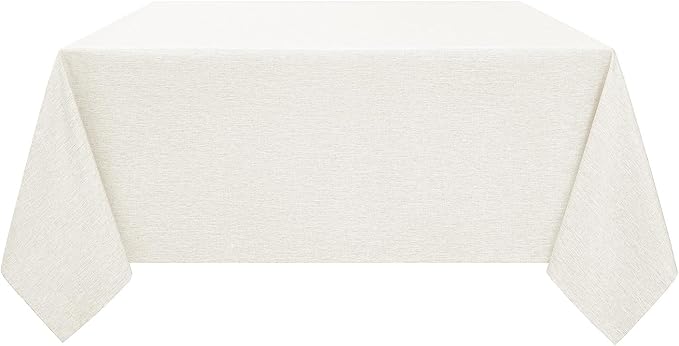 Faux Linen Square Tablecloth for Dining Room,Waterproof Texture Decorative Farmhouse Rustic Table Cloth for Indoor Outdoor Party, Holiday, Banquet Picnics, Patio,52 x 52 Inch (Square),Ivory