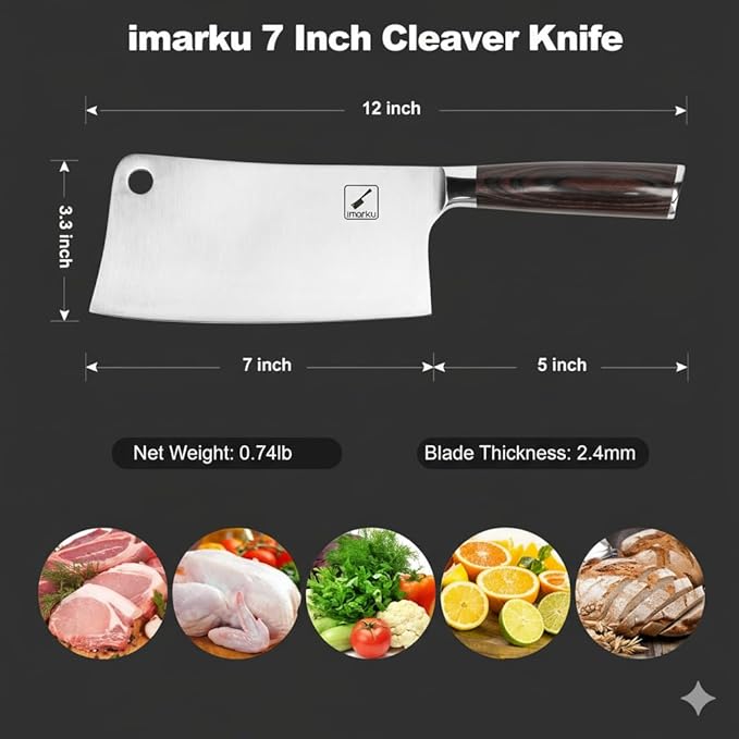 imarku Meat Cleaver 7 Inch, Razor Sharp Japanese High Carbon Steel Vegetable Cleaver Knife, Multipurpose Kitchen Chopper Butcher Knife for Home Kitchen & Restaurant, Ergonomic, Gifts for Men and Women