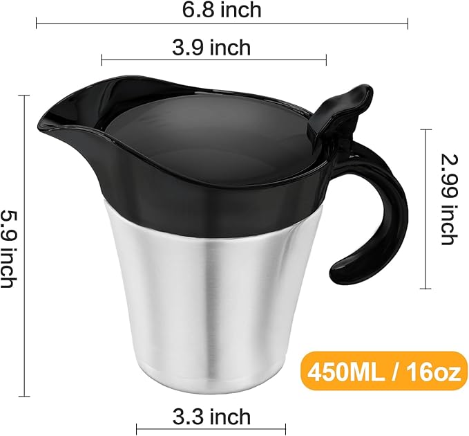 Stainless Steel thermal Gravy Boat, 16 Oz Double Insulated Gravy Sauce Jug with Hinged Lid for Family Dinner, Thanksgiving, Halloween, Christmas