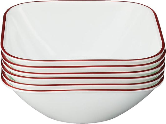 Corelle Vitrelle 6-Piece (22-Oz) 6.25" Wide Cereal Soup Bowls, Triple Layer Glass and Chip Resistant, Lightweight Square Dinnerware Bowl Set, Splendor