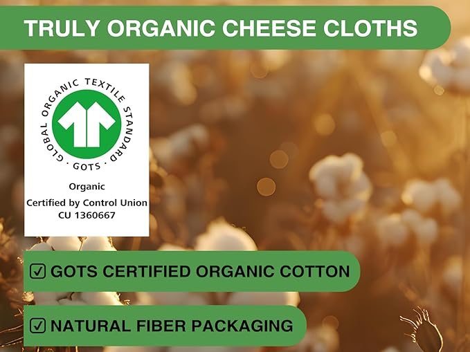 Organic Cheese Cloths, GOTS Certified, Grade 100, 36 Sq Feet, Reusable Cheese Cloth with Closed Edges Fabric Fine Mesh Cloth, Unbleached Cotton Muslin Cheesecloth for Straining,Bread,Crafts - 4 Yards