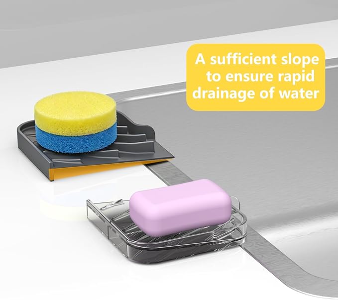 Sponge Holder for Kitchen Sink, 6"×4" High Slope Soap Tray, Silicone Sponge Holder with Drain, Dish Soap Mat for Shower Bathroom, Perfect for Bottle,Cup on Sink or Counter (Gray, 6×4)