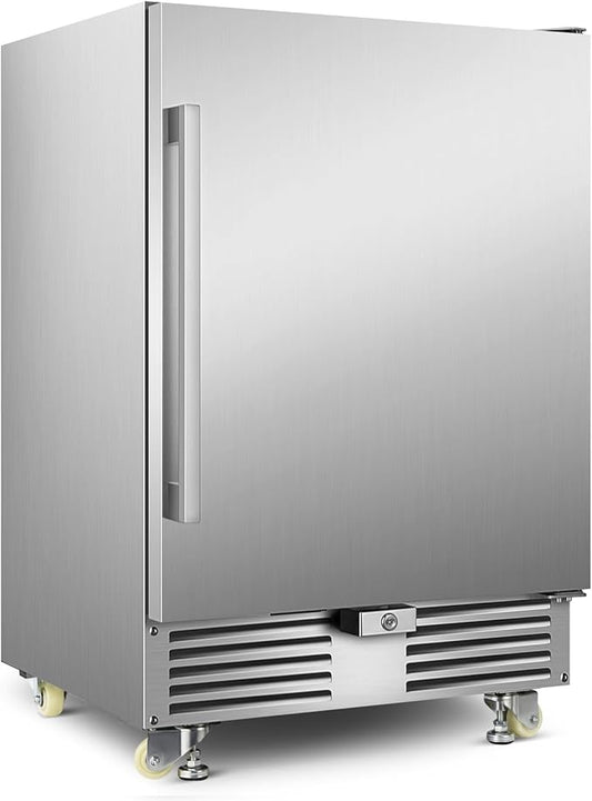 Outdoor Beverage Refrigerator 24 Inch Wide, Stainless Steel Beverage Fridge 180 Cans for Undercounter Built-in or Freestanding, for Home and Patio, Water Proof, Fast Cooling, Low Noise, 37-65 °F