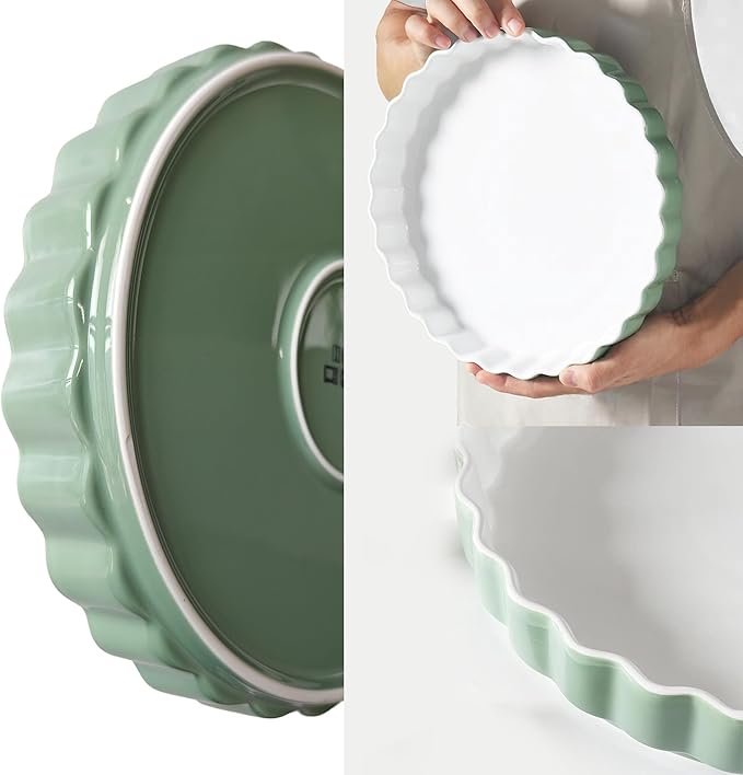 WINRIOO Quiche Baking Dish,Ceramic Pie Pan 11 Inch Reusable,Pizza Pan,Non-Stick Round Tart Pan with Ruffled Edge Microwave Dishwasher and Oven Safe
