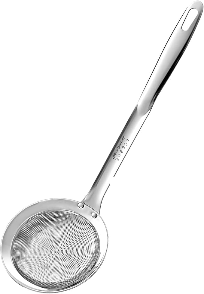 Ugotit Skimmer Spoon Stainless Steel, Fine Mesh Colander for Cooking, Pasta Strainer & Hot Pot Skimmer, Dishwasher Safe Kitchen Gadget (DIA 3.5Inch)