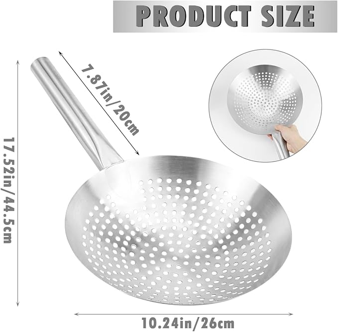 DOERDO Oil Skimmer Pasta Strainer 10 Inch Stainless Steel Kitchen Utensils Wire Strainer Pasta Strainer Spoon Food Strainer, 26CM