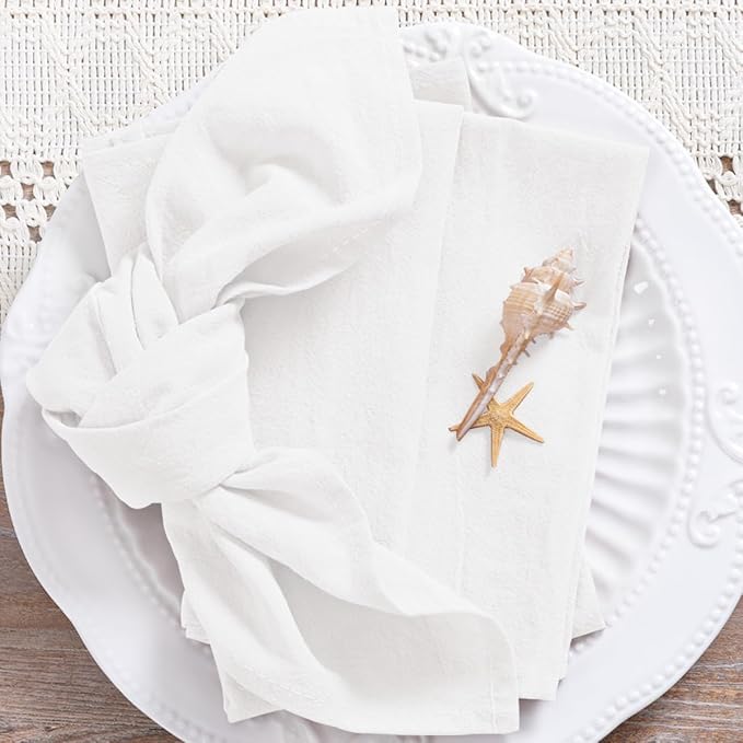 MLMC 8 Pack Ivory Cloth Napkins Rustic Washable Cotton Linen Napkins Set of 8 17"x17" Reusable Dinner Napkins Cloth for Spring Easter Wedding Party Gathering Everyday Use Events Decor