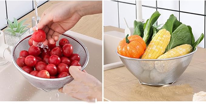 1PC Stainless Steel Rice Washing Sieve Strainer 7inch Kitchen Mesh Net Strainer Basket Drainer Washing Bowl Sieve Sifters for Vegetable Fruits Rice Washing