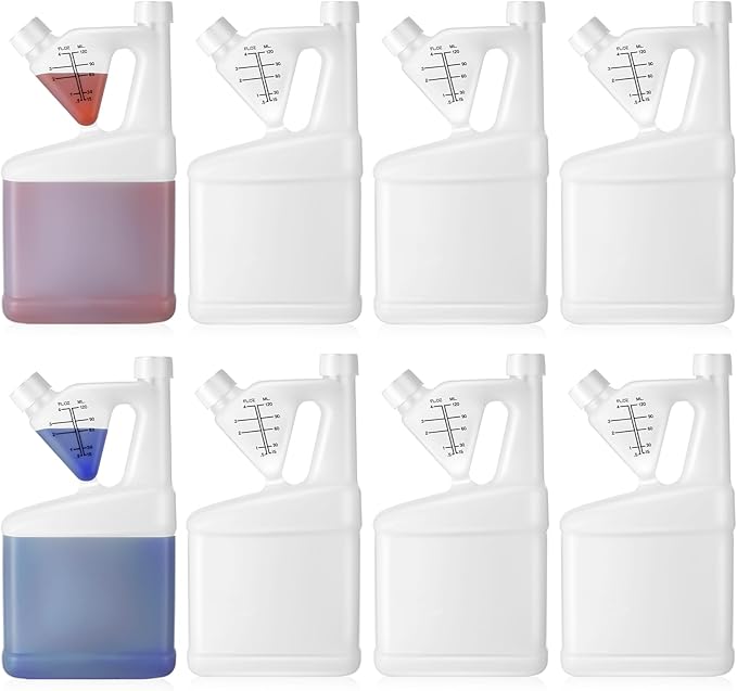 8 Pcs 32oz Tip Measure Containers Tip and Pour Measuring Containers Chemical Measuring Cups with Lids Plastic Bottle, up to 4oz Capacity (32oz)