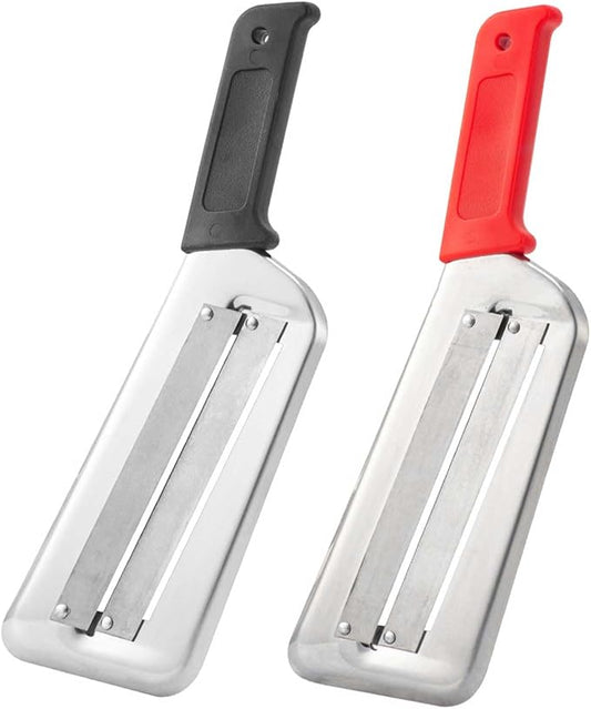 LZMS 2Pcs Stainless Steel Dual Blade Julienne Cutter with Ergonomic Handle,Multifunctional Rust-resistant Kitchen Tool,Shredder Knife for Cabbage&Carrot&Potato&Fish (Black, Red)