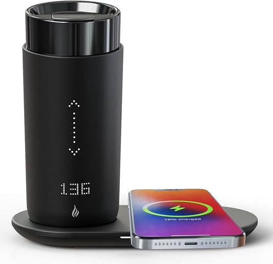 LEGARDLILIU Temperature Control Heated Coffee Mug Smart Self Heating Travel Mug 12 Oz App Controlled Warmer Mug 4-10 Hour LED Display Keep Coffee Hot Fast Wireless Charger Base Dull Black