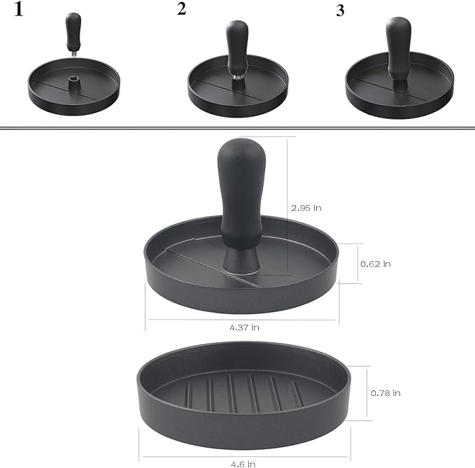 Aluminum Burger Press Patty Maker with 200 Non-Stick Papers - Commercial & Home Use, Hamburger Meat Press Tool, Dishwasher Safe (Black)