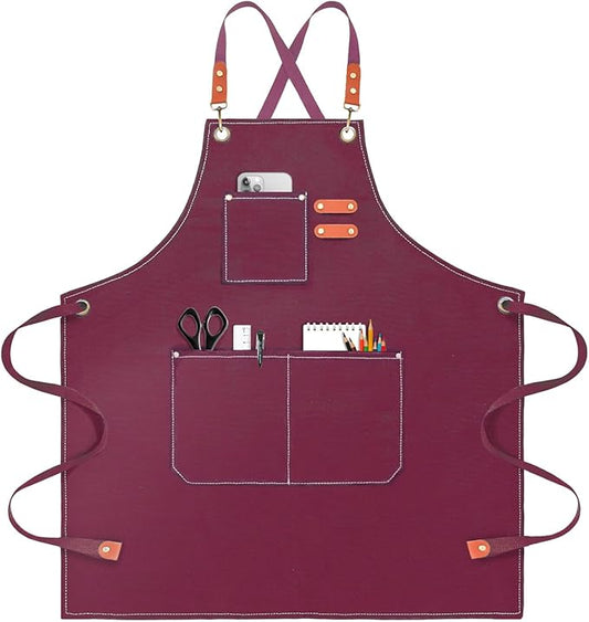Chef Apron for Men Women Canvas Aprons with 3 Pockets Cross Back Resistant Work Apron for Cooking