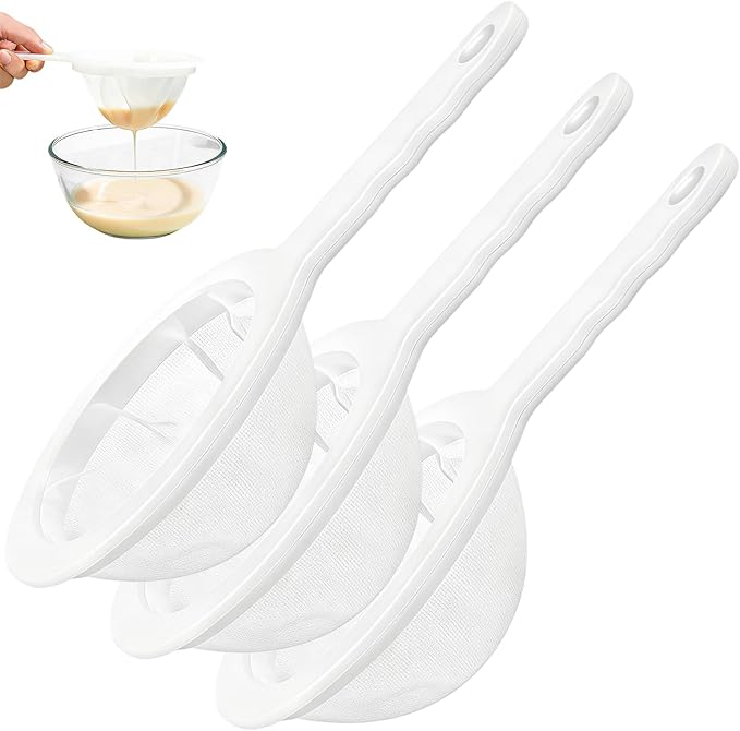 3 PCS Ultra-Fine Nylon Mesh Strainer - 100/200/300 Mesh Plastic Sieve with Handle, Kitchen Filter Tool for Coffee Soy Milk Juice Tea Leaf Honey Wine Yogur