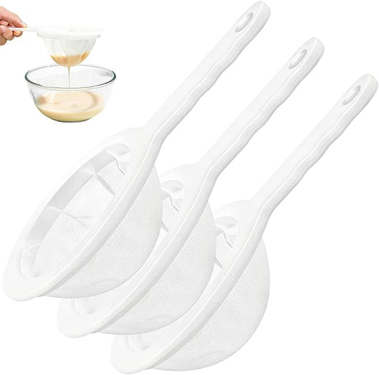 3 PCS Ultra-Fine Nylon Mesh Strainer - 100/200/300 Mesh Plastic Sieve with Handle, Kitchen Filter Tool for Coffee Soy Milk Juice Tea Leaf Honey Wine Yogur
