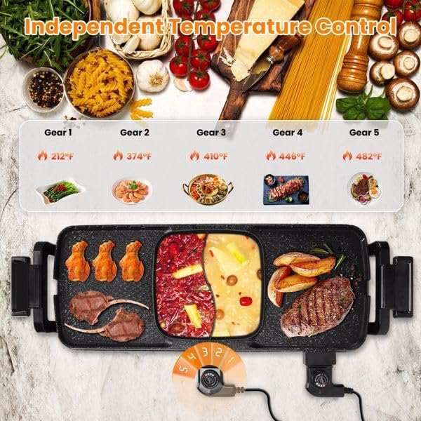 2-in-1 Hot Pot with Grill, Electric Hot Pot BBQ Grill, Removable Hotpot Pot, 2800W/Large Capacity, Power Separate