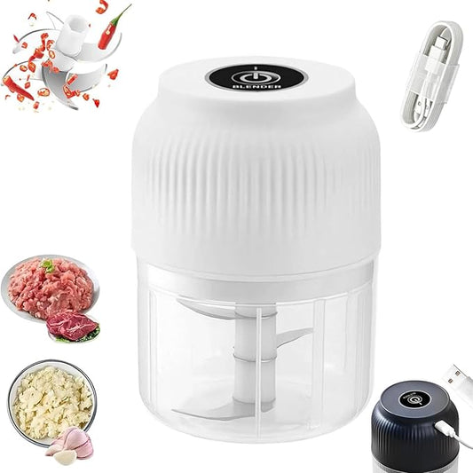 Electric Garlic Chopper, Mini Portable Veggie Chopper, Mini Portable Food Processor with 6 Blades & Egg Whisk, Veggie Grinder, For Onions Ginger Chili Nuts Meat (White)