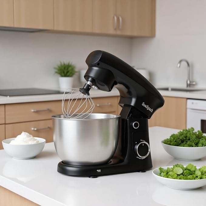 SeaSpark Stand Mixer, 3 in 1 Stand Mixer, 5.5Qt Electric Mixer, Mixer with Stainless Dough Hook, Wire Whip & Beater, Food Mixer for Baking, Cake and Most Home Cooks, Black