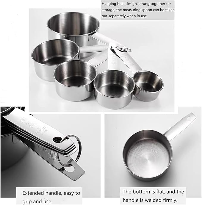 Measuring Cup Set, 5 PCS Stainless Steel Measuring Cup Kitchen Baking Cooking Measuring Cup Weighing Graduated Cup Coffee Measuring Tool for Dry or Liquid Home Restaurant