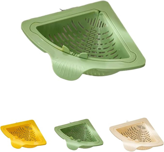 Triangular Draining Basket for Sink, Magnetic Corner Sink Strainer Basket, Touch-Free Food Catcher For Kitchen Sink (Green)
